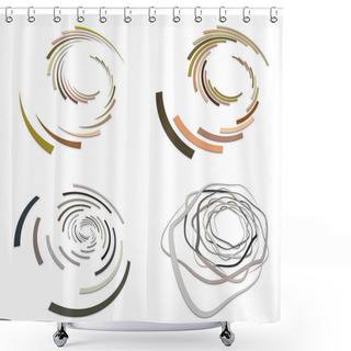 Personality  Set Of Colorful, Multicolor And Monochrome Cyclic, Cycle Concentric Rings. Revolved Spirals, Vortexes, Swirl, Spirals And Twirls. Abstract Circular, Radial Loop Shapes, Elements Shower Curtains