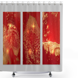 Personality  Set Of Marble Patterns. Ruby Red And Gold Geode Textures With Glitter Shower Curtains