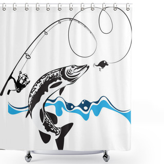 Personality  Pike, Spinning, Reel And Wobbler, Stylized Composition Shower Curtains