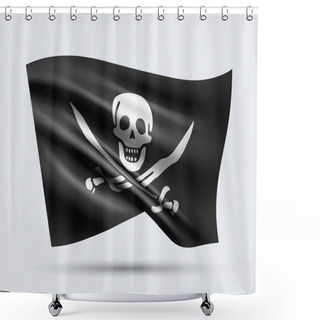 Personality  Vector Illustration Of 3D Jolly Roger Pirates Flag Isolated On Light Background. Created Using Gradient Meshes, EPS 10 Vector Shower Curtains