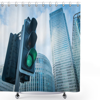 Personality  Green, Yellow And Red Traffic Light In The London Cit Shower Curtains
