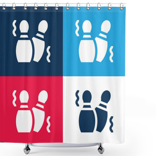 Personality  Bowling Pins Blue And Red Four Color Minimal Icon Set Shower Curtains