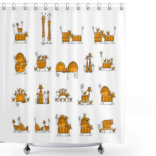 Personality  Cute Striped Cats Family, Sketch For Your Design Shower Curtains
