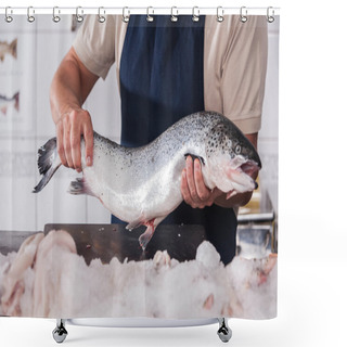 Personality  Seller Holding A Pink Salmon Shower Curtains