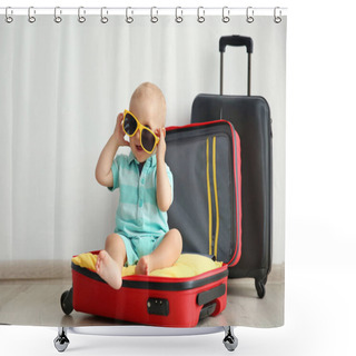 Personality  Baby Sitting In Suitcase Shower Curtains