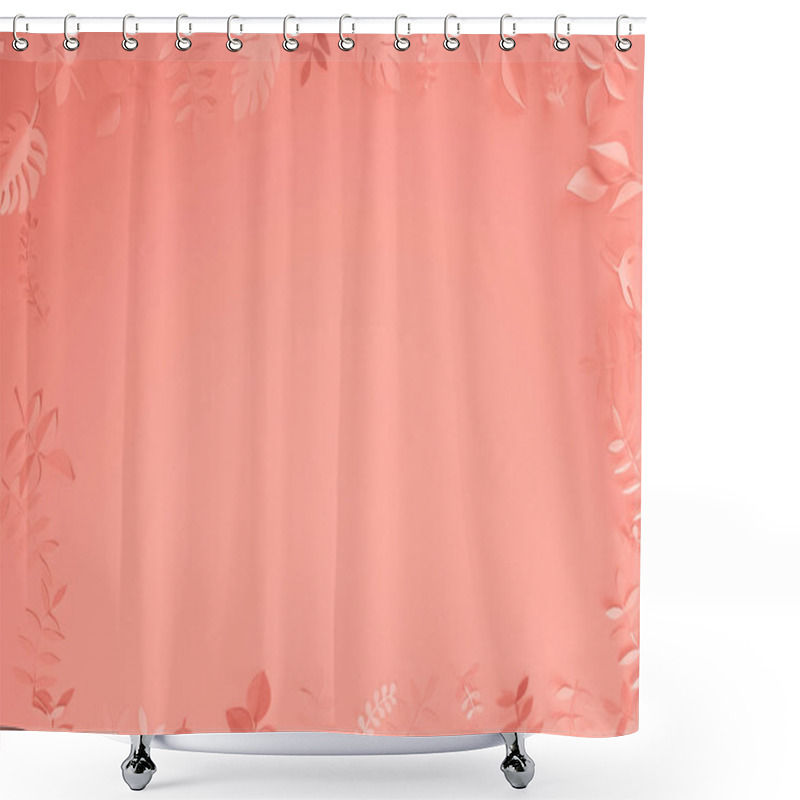 Personality  top view of coral tropical paper cut palm leaves, minimalistic background with copy space shower curtains