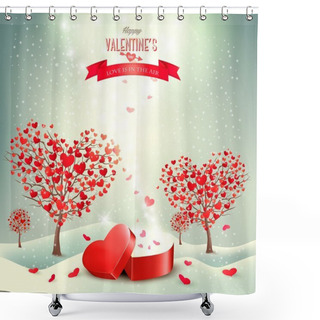 Personality  Valentine Background With Heart Shaped Trees. Vector. Shower Curtains
