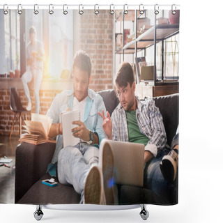 Personality  Young Professionals Working With Laptop Shower Curtains