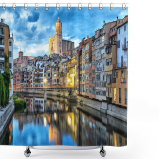 Personality  Cathedral And Colorful Houses In Girona Shower Curtains