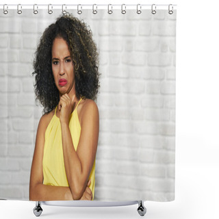 Personality  Facial Expressions Of Young Black Woman On Brick Wall Shower Curtains