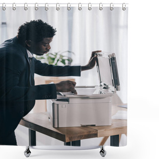 Personality  African American Manager Using Copier At Office Shower Curtains