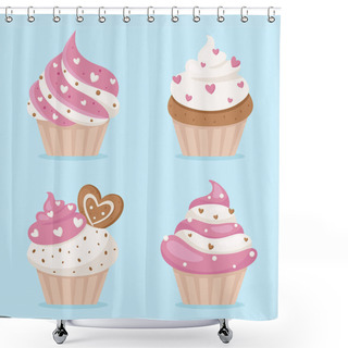 Personality  Valentine's Day Cupcakes. Vector Illustration Shower Curtains