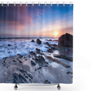 Personality  Sunset At Finnygook Beach In Cornwall Shower Curtains