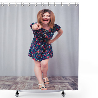 Personality  Laughing Woman Pointing Finger At Camera Shower Curtains