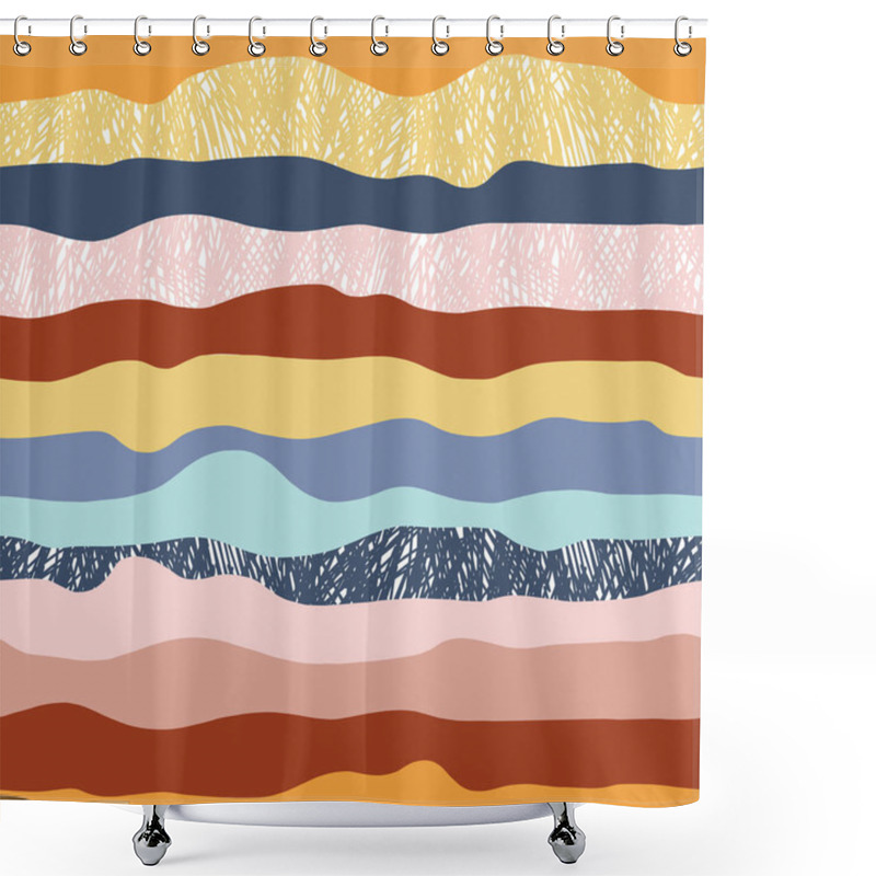 Personality  Geometric Wavy Stripe With Scribble Texture Vector Seamless Pattern Shower Curtains