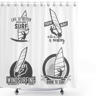 Personality  Windsurfing Retro Labels Shower Curtains