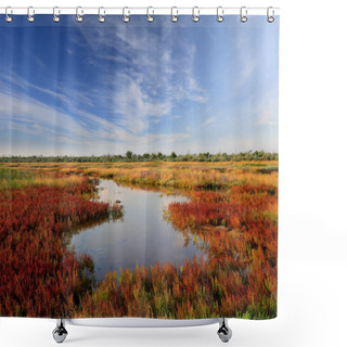 Personality  Landscape With Pond Among Salicornia Meadow On Seashore Shower Curtains
