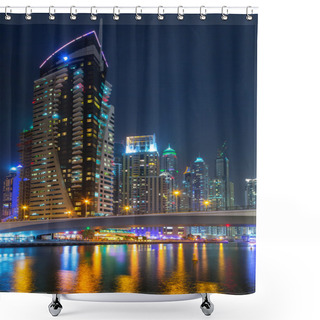 Personality  Skyscrapers Of Dubai Marina At Night, UAE Shower Curtains