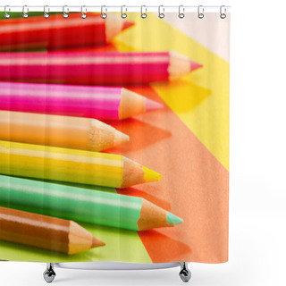 Personality  Color Pencils On Colorful Papers Close-up Shower Curtains