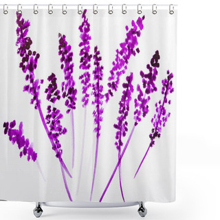 Personality  Top View Of Purple Watercolor Flowers On White Background  Shower Curtains
