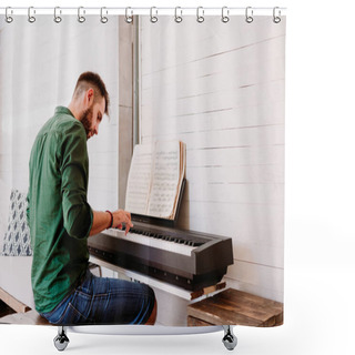 Personality  Young Man Playing Electric Piano At Home Shower Curtains