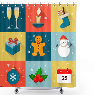 Personality  Set Of Four Vector Icons For New Year And Christmas. Shower Curtains