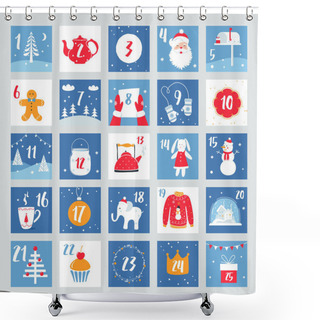 Personality  Christmas Advent Calendar. Countdown Poster. Winter Holidays Design Elements Shower Curtains