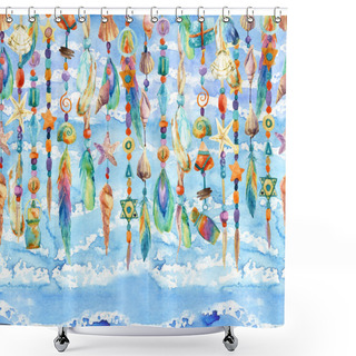 Personality  Hand Drawn Illustration With Jewelry Of Sea Shell And Beads Shower Curtains