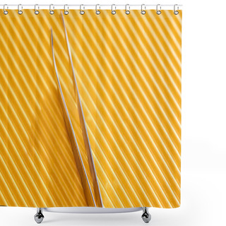 Personality  Stainless Steel Tweezers On Yellow Textured Background, Panoramic Shot Shower Curtains