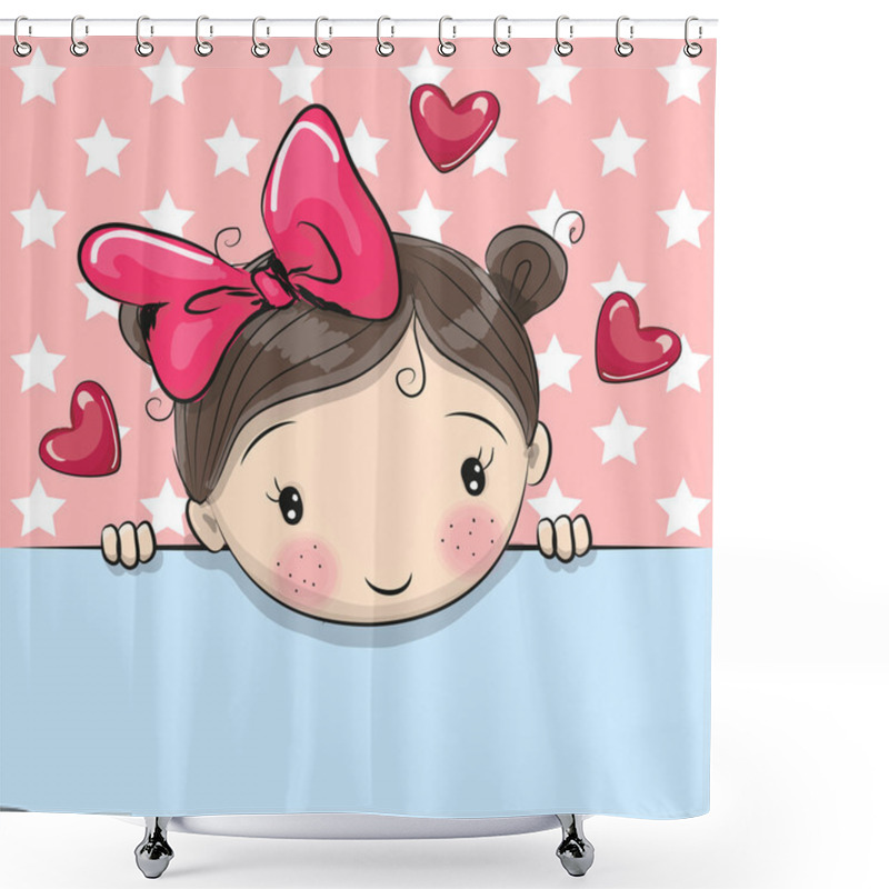 Personality  Greeting Card Cute Cartoon Girl With Placard Shower Curtains