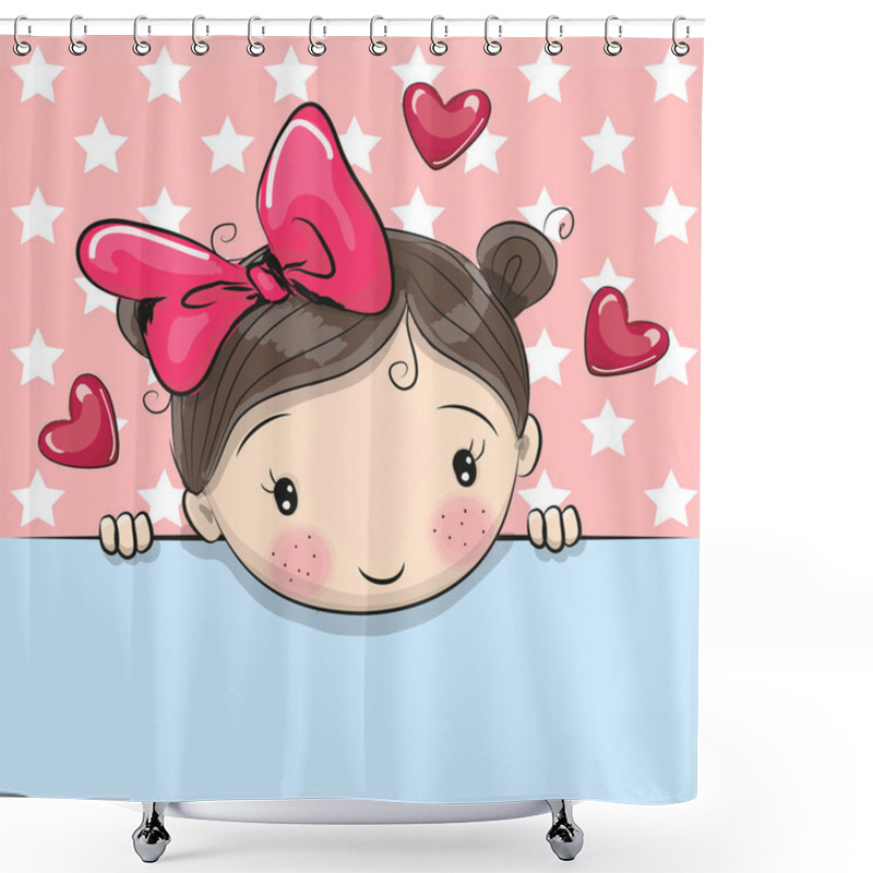 Personality  Greeting card cute Cartoon Girl with placard shower curtains