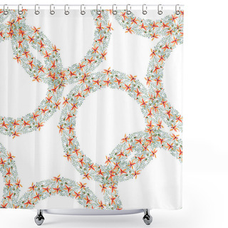 Personality  Blue And Orange Flowers In Circles. Watercolour Drawing Of Background With Orchids And Forget Me Nots. Shower Curtains