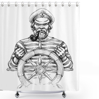 Personality  Sailor At Helm Drawing Shower Curtains