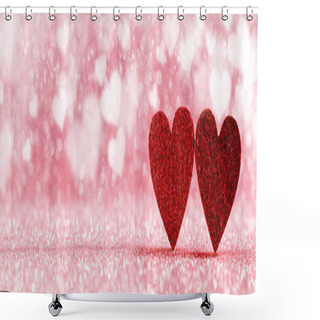 Personality  Two Red Hearts On Bokeh Background Shower Curtains