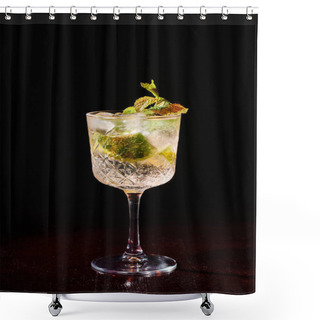 Personality  Ice Cold Glass Of Bohemian Rhapsody Decorated With Lime And Mint On Black Backdrop, Concept Shower Curtains