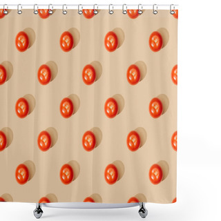 Personality  Top View Of Ripe Fresh Tomatoes On Beige Background, Seamless Pattern Shower Curtains