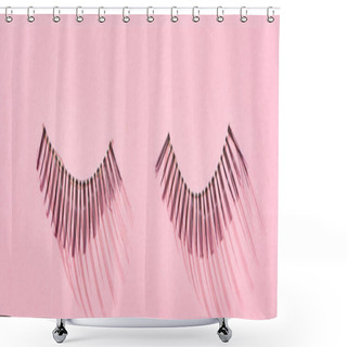 Personality  Panoramic Shot Of Black False Eyelashes On Pink Background  Shower Curtains