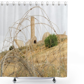 Personality  Monument To The Negev Brigade In Beer Sheva, Israel, Seen Through The Barbed Wire Shower Curtains