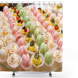 Personality  Tray With Delicious Cakes And Macaroon Shower Curtains