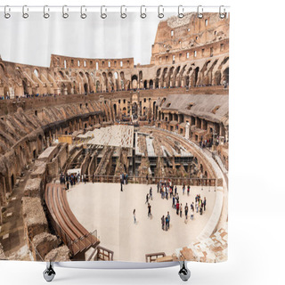 Personality  ROME, ITALY - JUNE 28, 2019: Crowd Of Tourists In Colosseum Under Grey Sky Shower Curtains