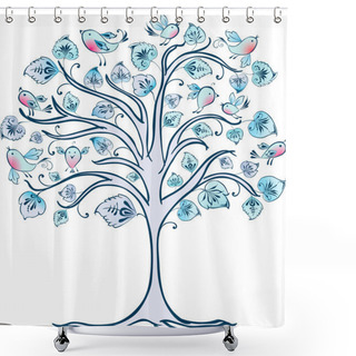 Personality  Decorative Tree With The Birds Shower Curtains