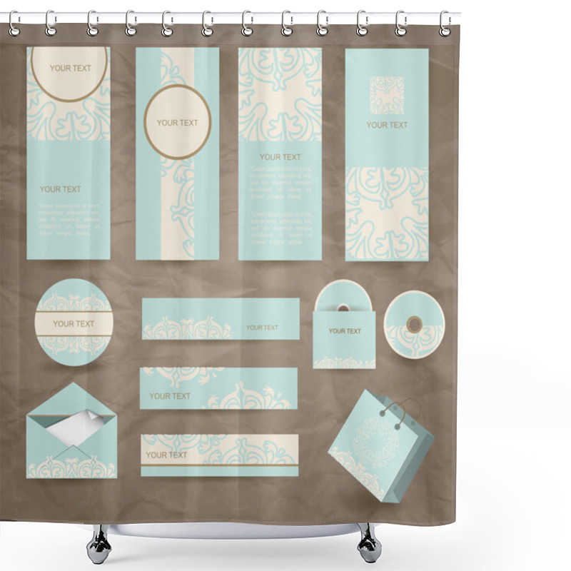 Personality  Set Of Vector Vintage Cards, Envelope And Package On Brown Background Shower Curtains