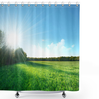 Personality  Green Field Under The Sun Shower Curtains