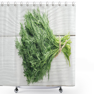Personality  Top View Of Fresh Green Dill On White Wooden Table, Panoramic Shot Shower Curtains