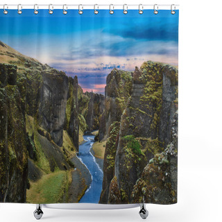 Personality  Photo Of The Panoramic View Of The Fjaorargljufur Canyon At The Sunset Time Shower Curtains