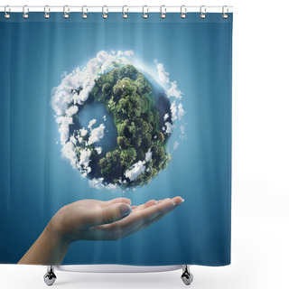 Personality  Planet Earth In Hands Shower Curtains
