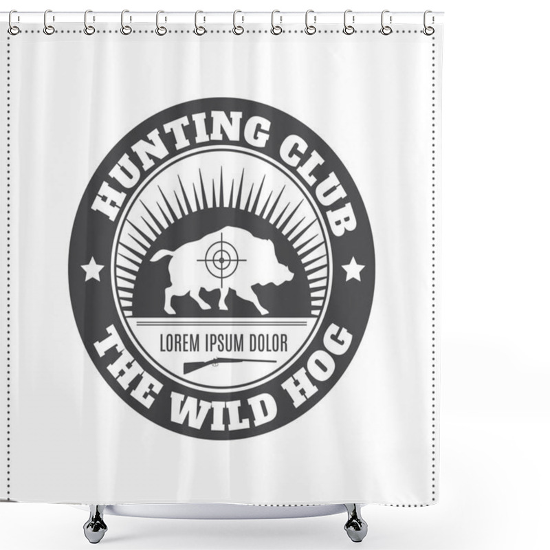 Personality  Vector Hunting Club Emblem With A Wild Hog  Shower Curtains