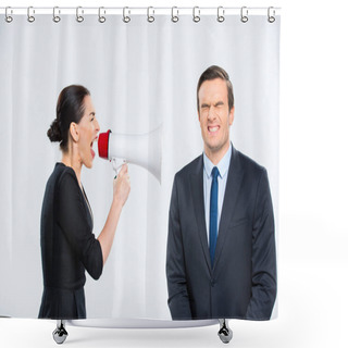 Personality  Businesswoman Screaming At Businessman Shower Curtains