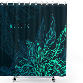Personality  Tropical Foliage. Vector Template. Nature Neon Background Shower Curtains
