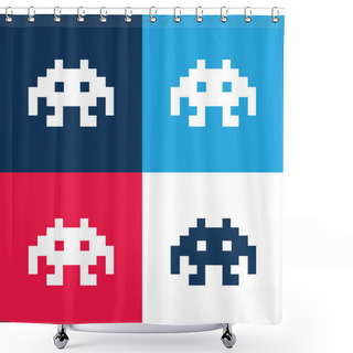 Personality  Alien Space Character Of Pixels For A Game Blue And Red Four Color Minimal Icon Set Shower Curtains